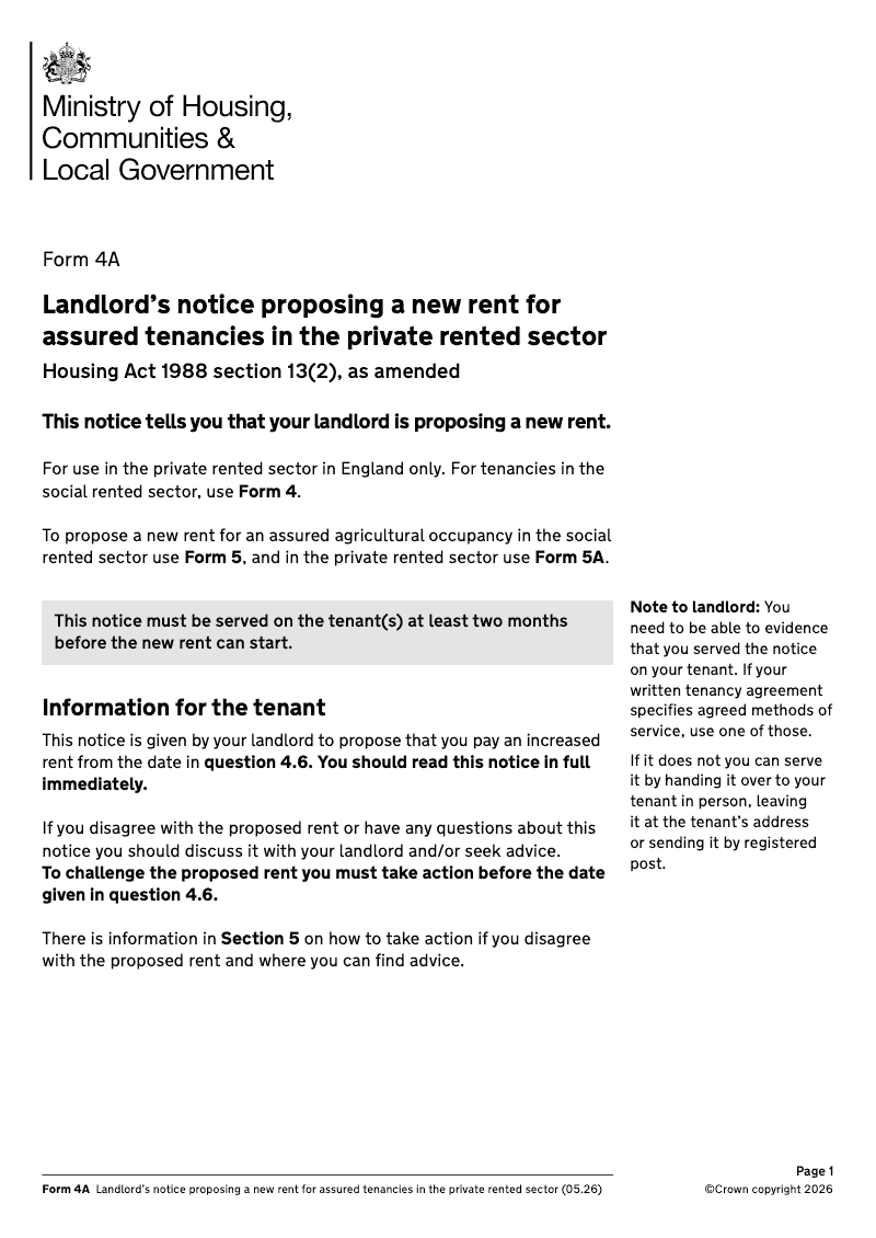 LT47 Landlord s notice proposing a new rent for assured tenancies in the private rented sector Housing Act 1988 section 13 2 as amended [Form 4A] electronic signature available preview